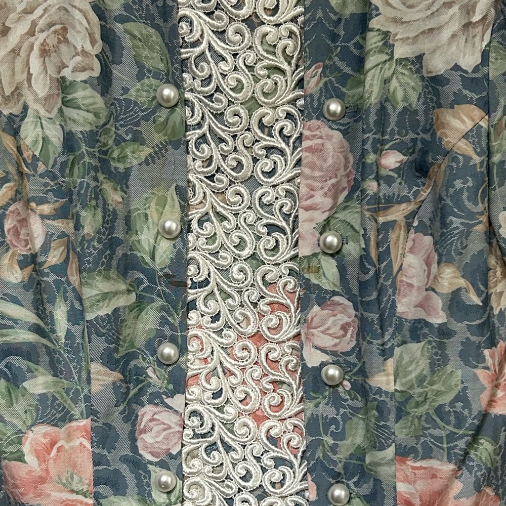Vintage JESSICA MCCLINTOCK floral amd lace with pearls fitted blaser top size 10 - Picture 7 of 7